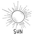 Vector line Sun Icon Brightness, Intensity Setting. hand drawing