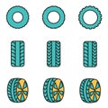 Vector line tire icon set Royalty Free Stock Photo