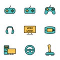 Vector line video games icon set Royalty Free Stock Photo