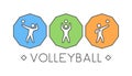 Vector line volleyball logo and icons. Silhouettes of figures volleyball player.