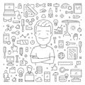 Vector line web banner for computer engineering Royalty Free Stock Photo
