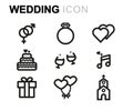 Vector line wedding icons set