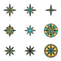 Vector line wind rose icon set Royalty Free Stock Photo