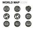 Vector line world map icons set Royalty Free Stock Photo