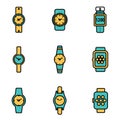 Vector line wristwatch icon set