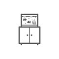 Vector linear aquarium with a cute fishes on a cabinet web icon. Isolated pictogram on a white background. Outline fishbowl