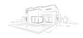 Vector Linear architectural sketch modern detached house Royalty Free Stock Photo