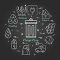 Vector linear banner of clean city - garbage can