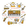 Vector linear banner for music - Synthesizer playing