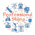 Vector linear blue concept of professional skiing