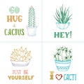 Vector linear cacti and hand-written lettering.