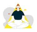 Vector linear character illustration of woman meditates at triangle shape