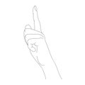 Vector linear drawing gesture of a female hand raised finger up.