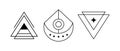 Vector linear esoteric amulets collection. Isolated Crescend and triangle shapes on white