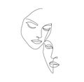 Vector linear faces art, women portrait. Continuous line, fashion beauty concept, woman minimalist illustration