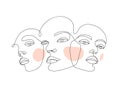 Vector linear faces art, women portrait. Continuous line, fashion beauty concept, woman minimalist illustration