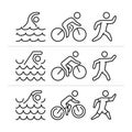 Vector linear and flat triathlon logo and icons.