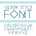 Vector linear font. Greek style with ornament