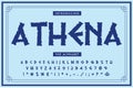 Greek restaurant font. English vector alphabet in antique style. Typeset for Greece Graphic Design Royalty Free Stock Photo