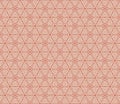 Vector linear geometric seamless pattern with flower silhouettes, leaves, hexagonal grid, thin curved lines. Red and beige Royalty Free Stock Photo