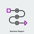 Vector linear icon of business stages on light grey background. Isolated contour of arrow and checkpoints on way