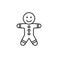 vector linear icon gingerbread man, smiling, isolated