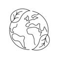 Vector linear icon - planet Earth with leaves isolated on white background. Concept emblem or logo design Royalty Free Stock Photo
