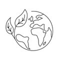 Vector linear icon - planet Earth with leaves isolated on white background. Concept emblem or logo design Royalty Free Stock Photo