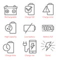 Vector linear icons set with battery and eco-energy theme for infographics and UX Royalty Free Stock Photo