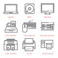 Vector linear icons set. Electronic devices, computers, business