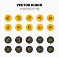 Vector linear icons in a yellow and black circle isolated on a white background, presentation of the design of construction tools Royalty Free Stock Photo