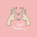 Vector linear illustration of female hands show heart silhouette. Heart shape. Concept illustration of girl power and Royalty Free Stock Photo