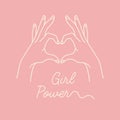 Vector linear illustration of female hands show heart silhouette. Heart shape. Concept illustration of girl power and Royalty Free Stock Photo