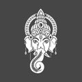 Vector linear illustration of indian god religion symbol elephant Ganesh on grey background