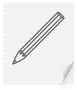 Vector linear illustration of a pencil on a sheet of paper with a curved corner and holes from springs, a school line icon Royalty Free Stock Photo