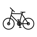 Vector linear image of a black contour of a simple bicycle, a flat line icon