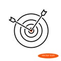 Vector linear image of two arrows sticking out of a target, a flat line icon