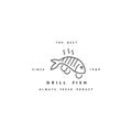 Vector linear logo design for fish staeak house on white background. Meat emblems or badges of steak tuna.