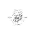 Vector linear logo design for safood grill house on white background. Grill octopus emblem or badge.