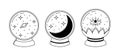 Vector linear magic glass balls for fortunetelling. Isolated outline esoteric equipment set
