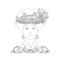 Vector linear portrait Mosuo women in China in festive national clothes Royalty Free Stock Photo