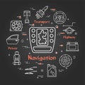 Vector black linear banner of car navigation