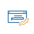 Vector linear stroke thin line icon of a internet webpage with an arrow pointing upwards. SEO, search engine optimization concept