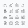 Vector linear web icons set - buildings collection of flat line