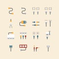 Vector linear web icons set - cable wire computer and electricit