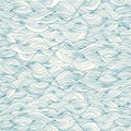 Vector lineart hand-drawn hair pattern with waves and swirls. blue and white