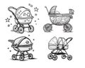 Vector Lineart, Set of Baby Stroller