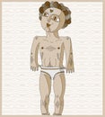 Vector lined illustration of nude man, Adam concept. Hand drawn Royalty Free Stock Photo