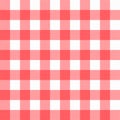 Vector linen gingham checkered blanket tablecloth. Seamless white red cloth table pattern background with natural textile texture.