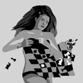 Vector lines. Girl lying under a blanket in the style of chess